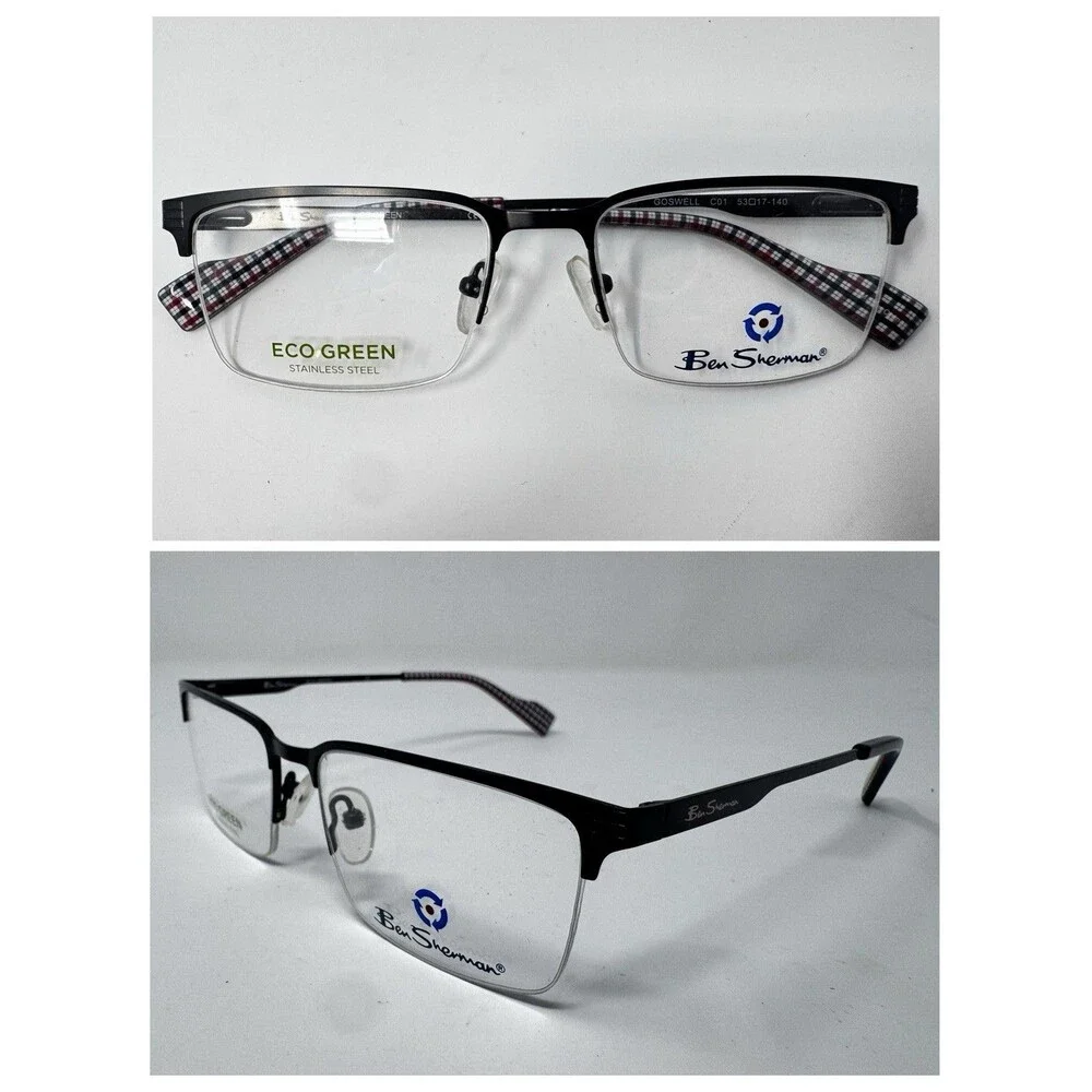 Ben Sherman Goswell Black Plaid Eyeglass Frames New Old Stock 53-17-140